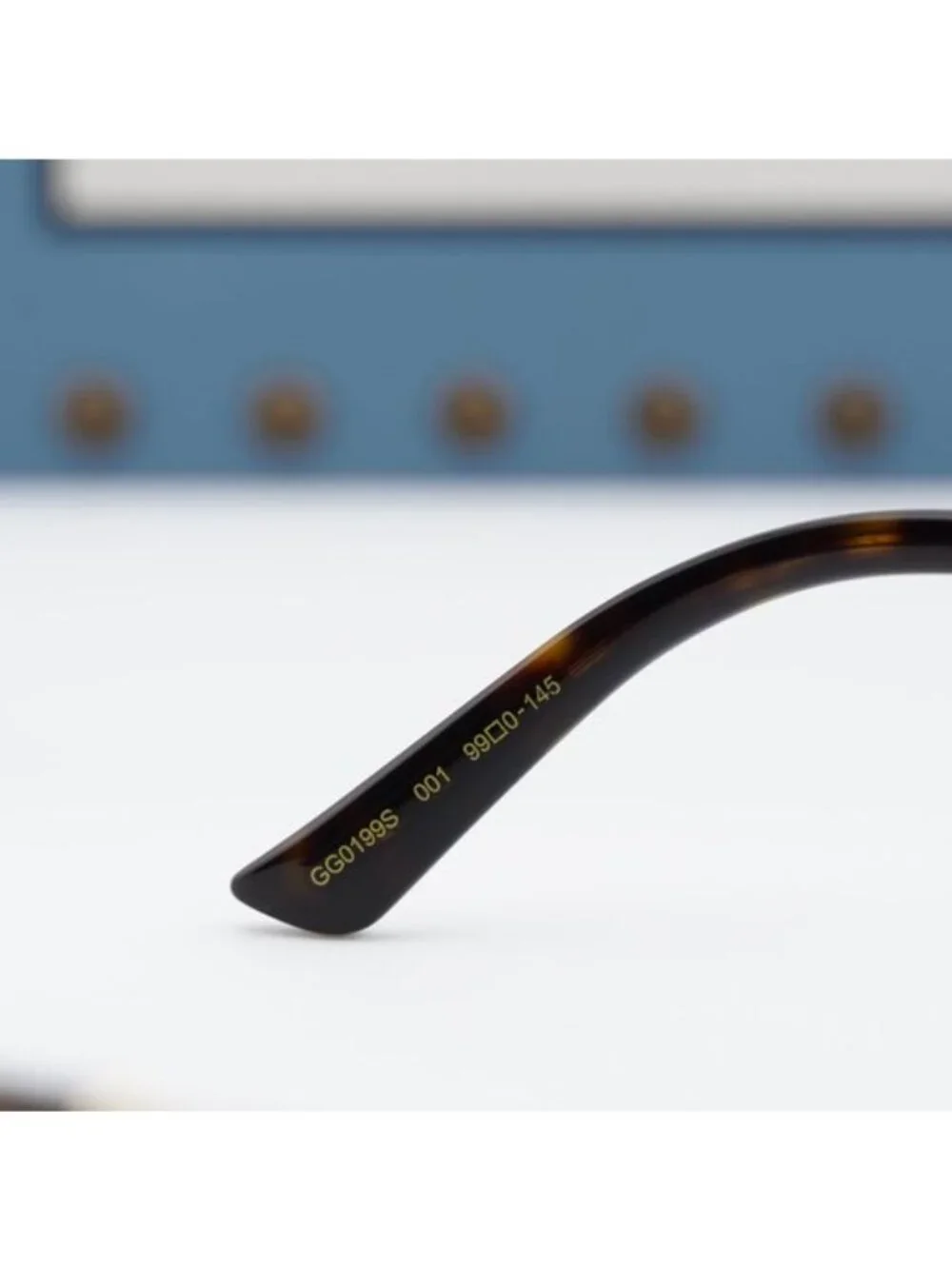 Gucci GG0199S 001 Shield Sunglasses - Shiny Black/Gold/Grey